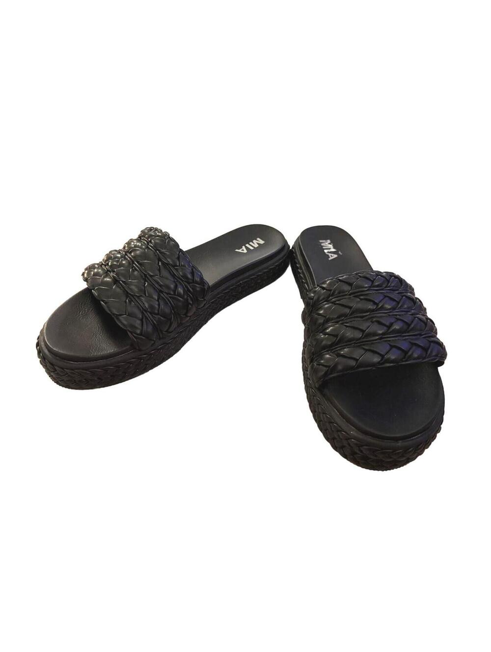 MIA Black Braided Platform Slide Sandals